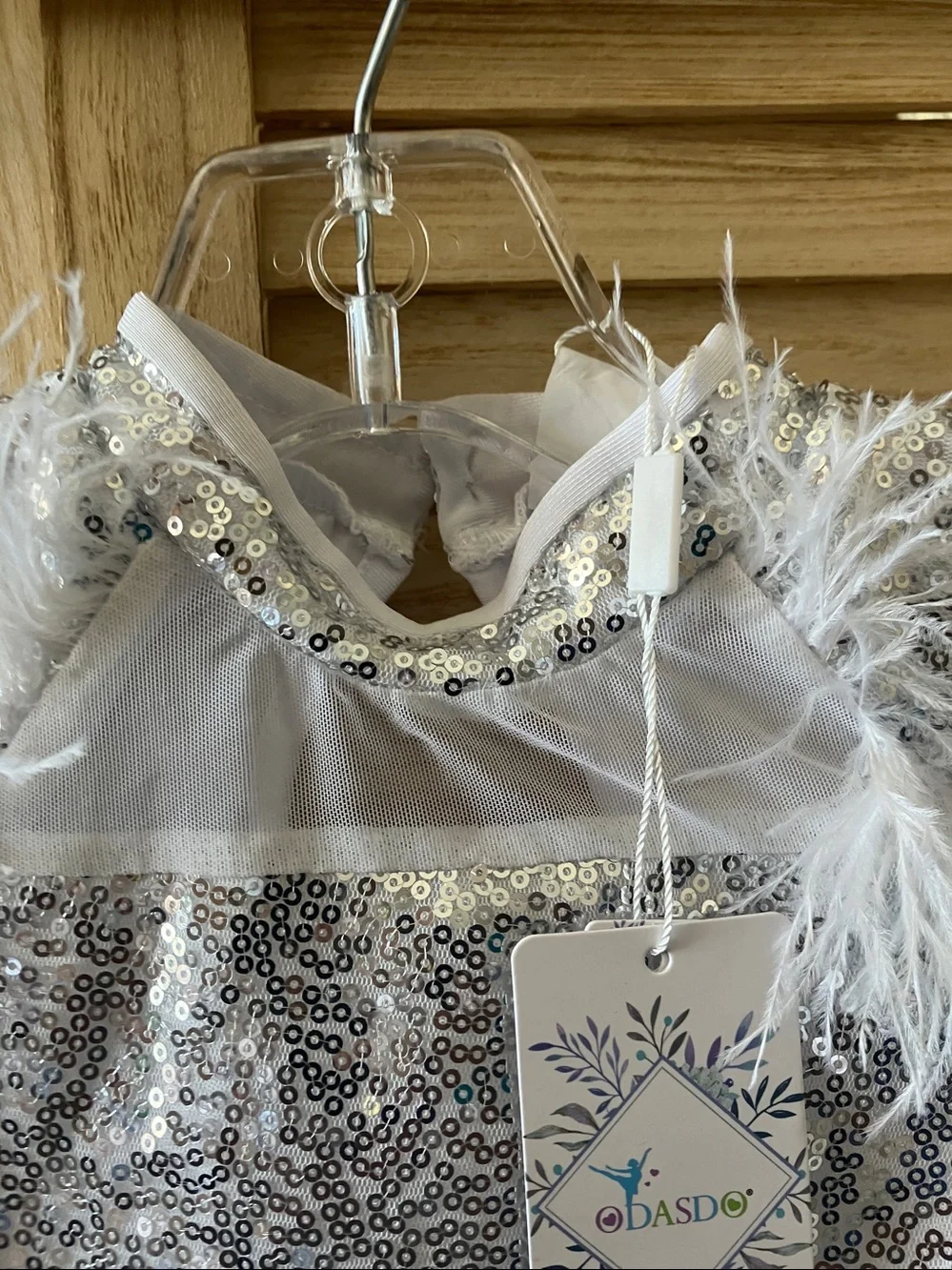 Silver Sequin Kids' Dance Costume with Feather Trim 3-4 years NWT